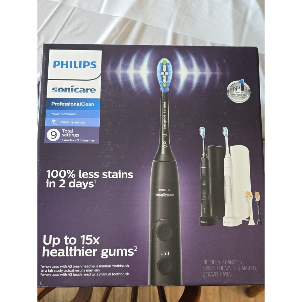 TWO In Pack -Philips Sonicare ProfessionalClean Electric Toothbrush -Blk-1 Whi-1